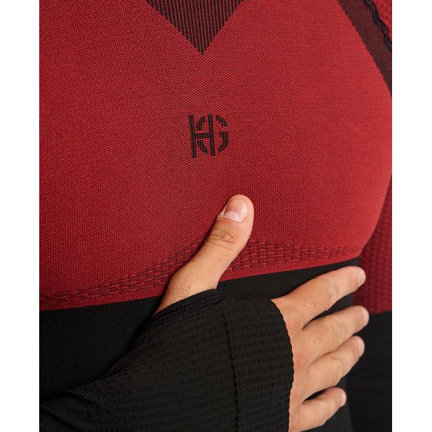 ANDOYA Camiseta de manga larga con fibra de carbono negro y rojo