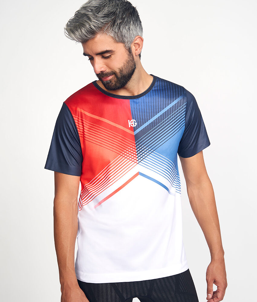 DYNAMO Camiseta estampada rojo, azul y blanco