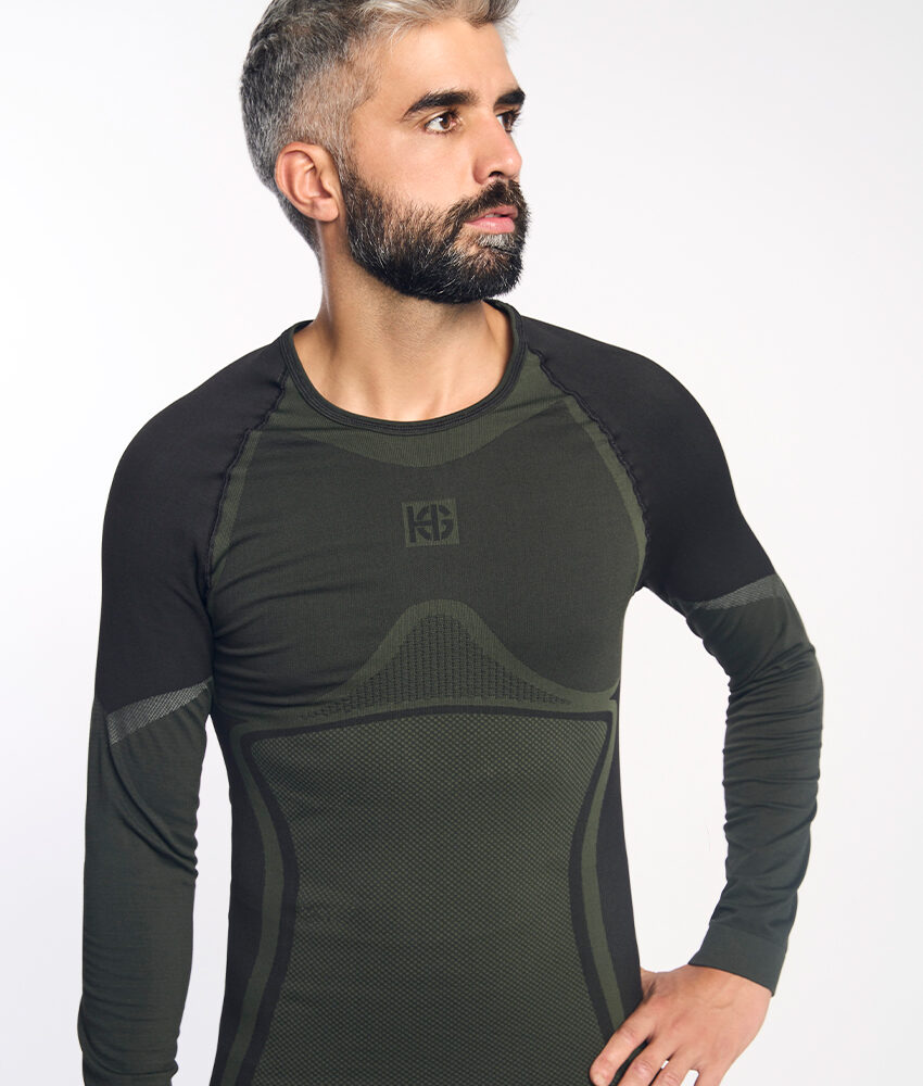 NORTH Camiseta de manga larga de doble capa negro y kaki