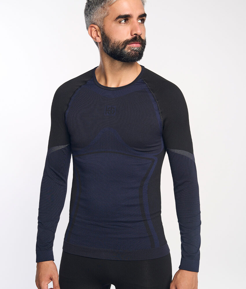 NORTH Camiseta de manga larga de doble capa negro y marino