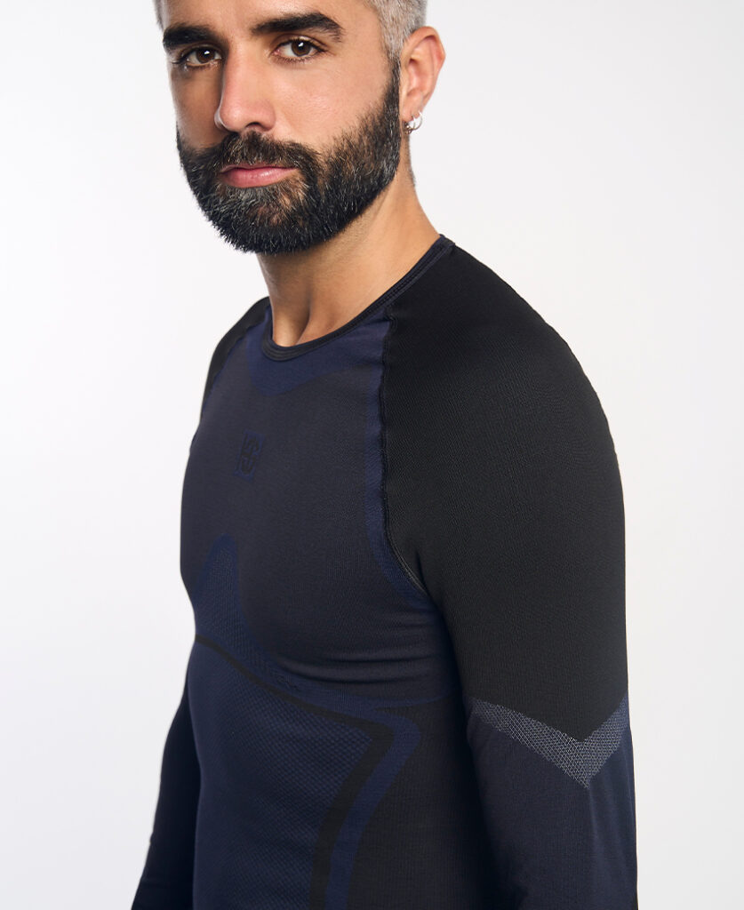 NORTH Camiseta de manga larga de doble capa negro y marino