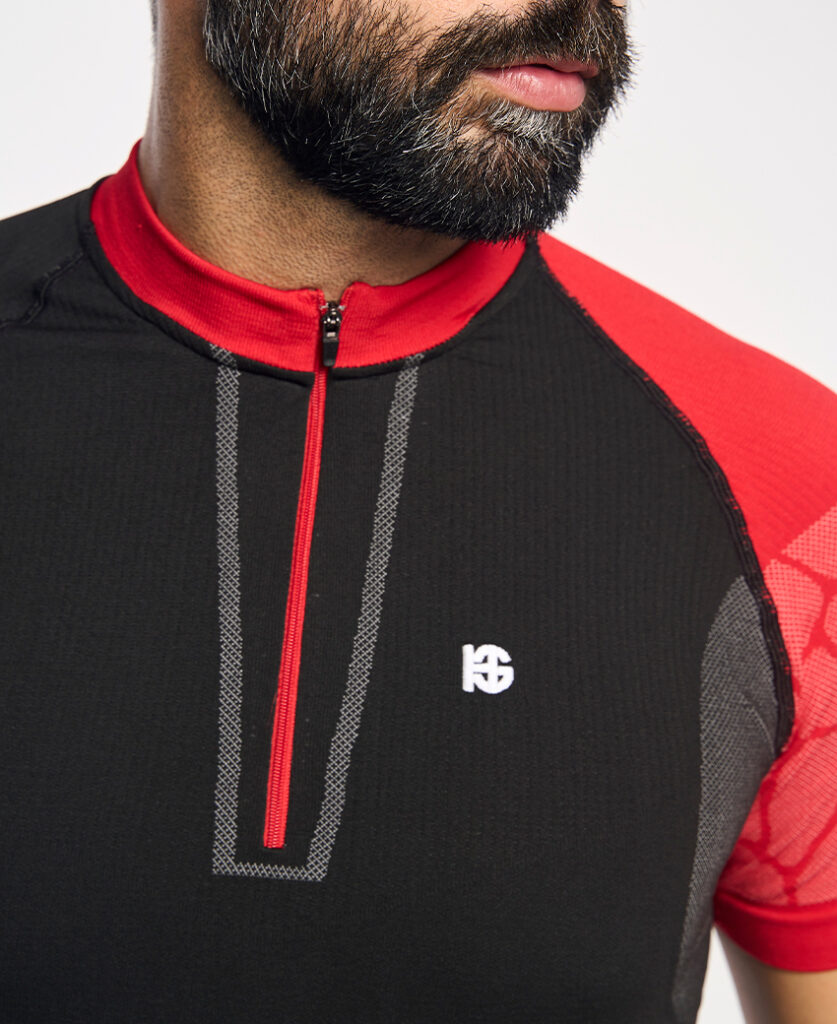 PRO TEAM Camiseta de manga corta con fibra de carbono negro y rojo