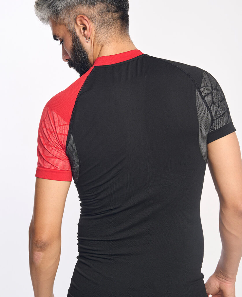 PRO TEAM Camiseta de manga corta con fibra de carbono negro y rojo
