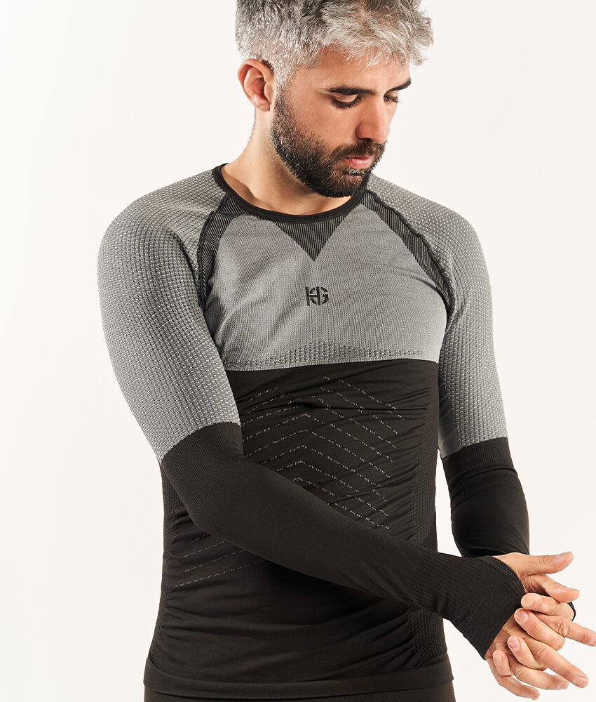ANDOYA Camiseta de manga larga con fibra de carbono negro y gris