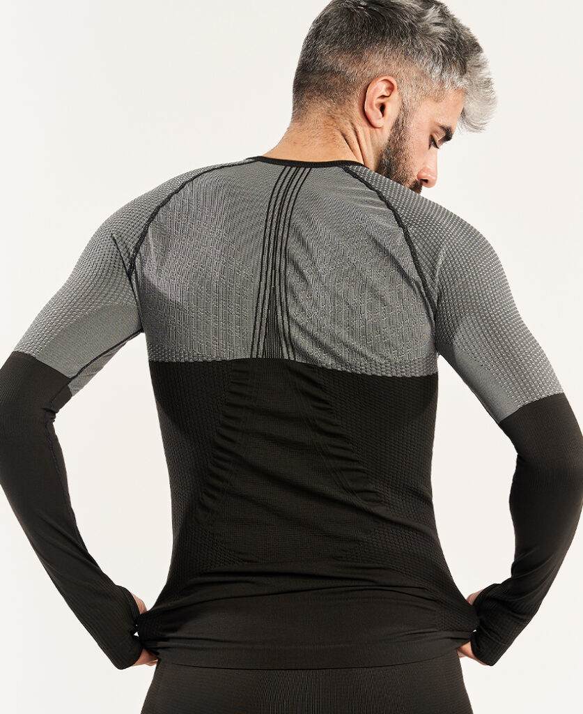 ANDOYA Camiseta de manga larga con fibra de carbono negro y gris