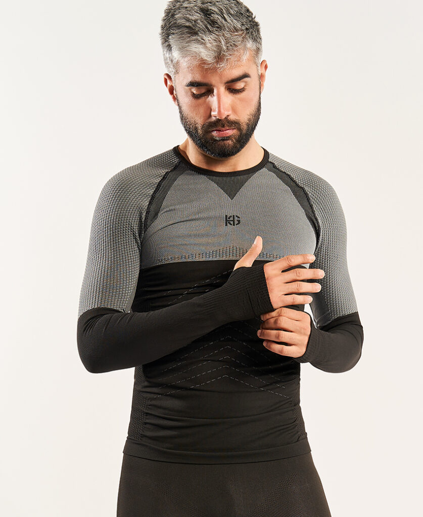 ANDOYA Camiseta de manga larga con fibra de carbono negro y gris