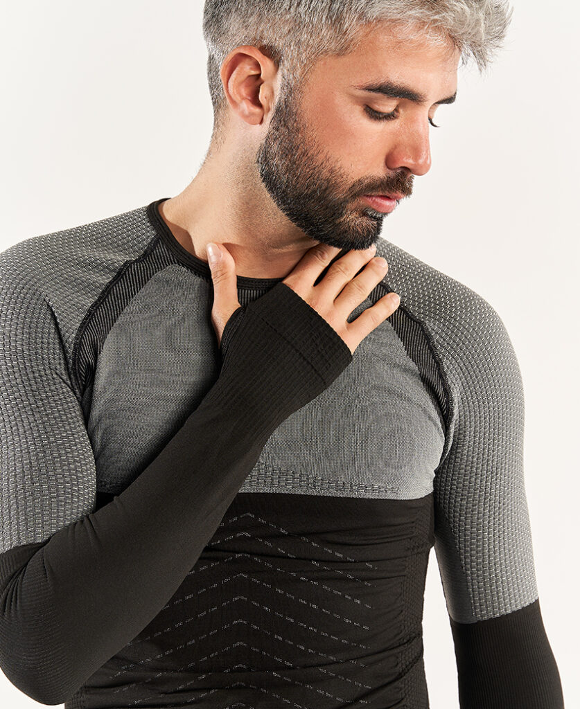 ANDOYA Camiseta de manga larga con fibra de carbono negro y gris
