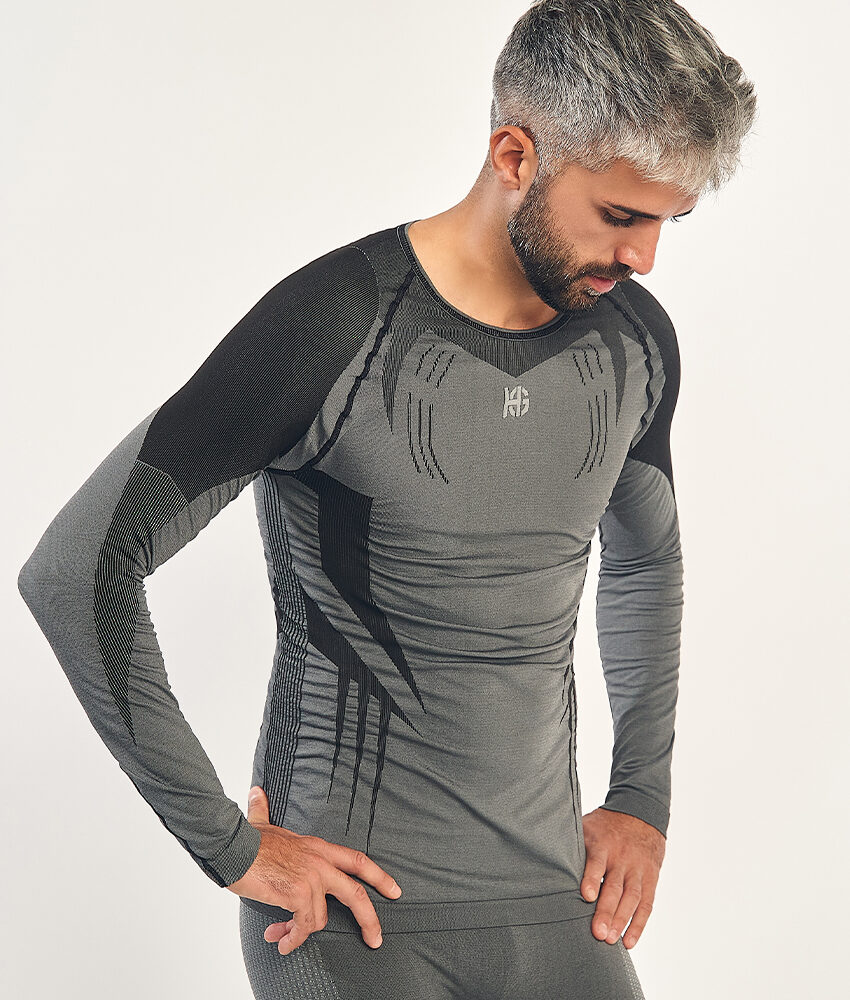 RAVEN Camiseta de manga larga con fibra de carbono negro y gris