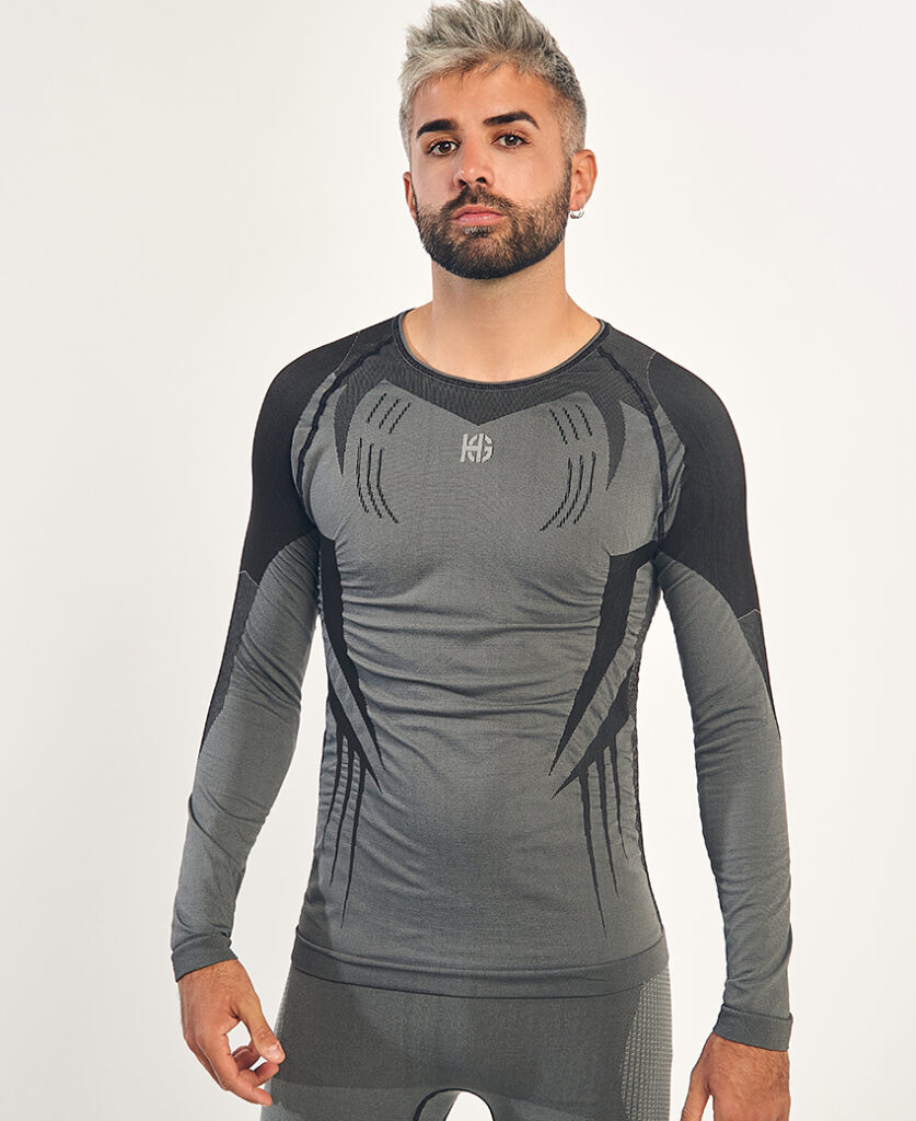 RAVEN Camiseta de manga larga con fibra de carbono negro y gris