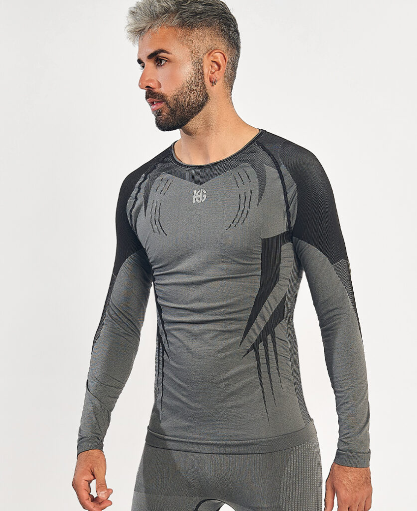 RAVEN Camiseta de manga larga con fibra de carbono negro y gris