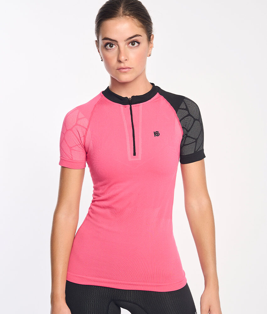 PRO TEAM Camiseta de manga corta con fibra de carbono fucsia