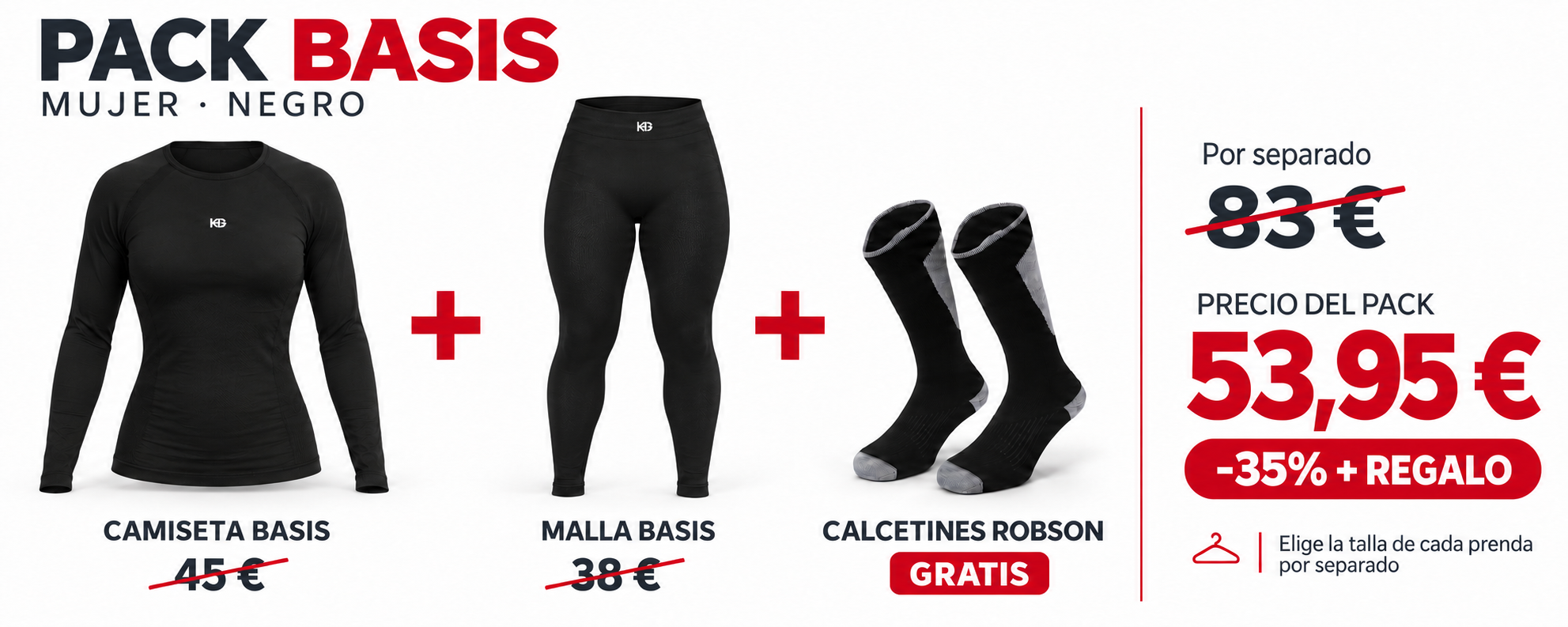 Pack de camiseta técnica y malla interior con un 35% de ahorro y calcetines Robson de regalo.