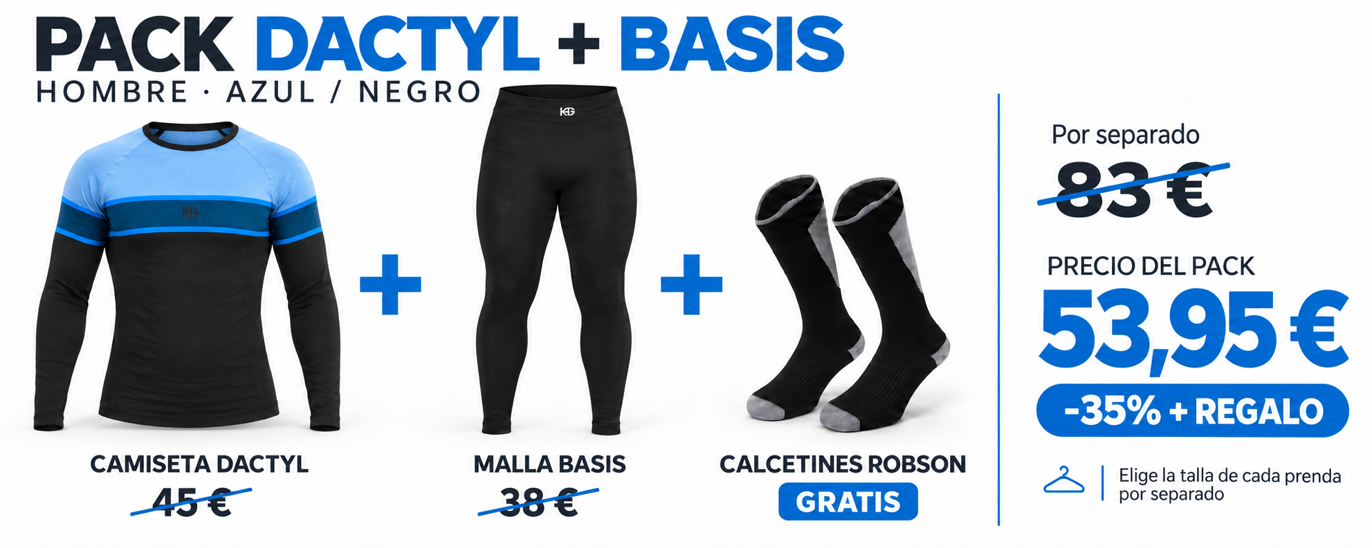Pack de camiseta técnica y malla interior con un 35% de ahorro y calcetines Robson de regalo.