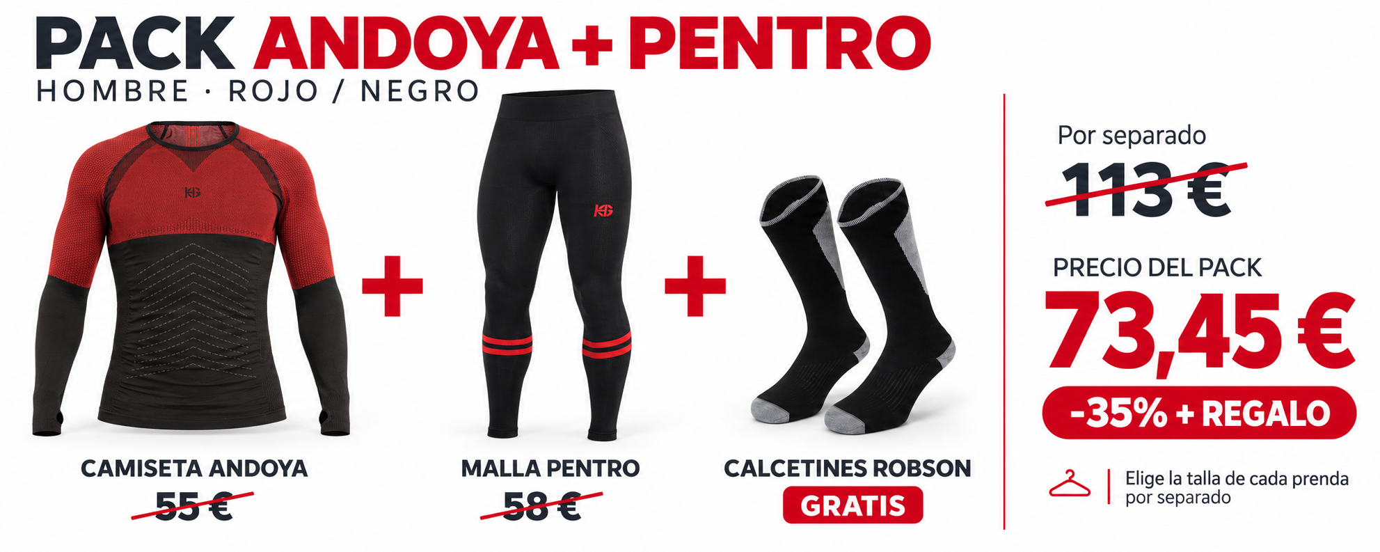 Pack Andoya y Pentro hombre: 73,45 €, con un 35% de ahorro y calcetines Robson gratis.
