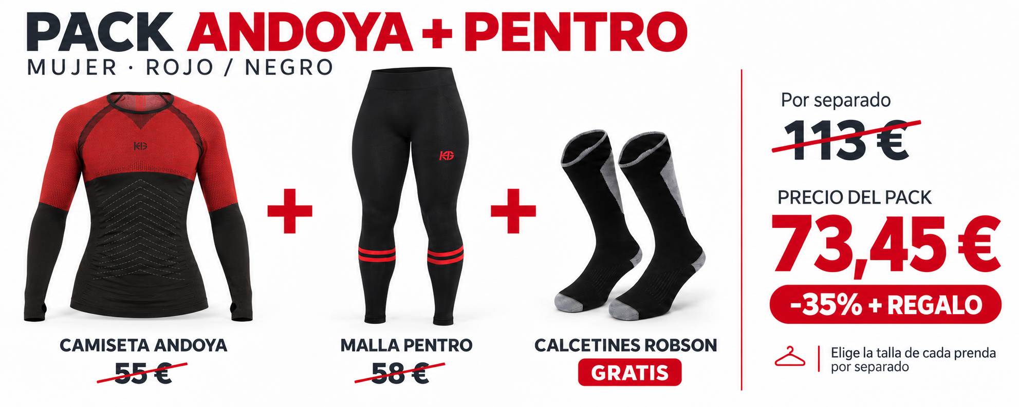 Pack Andoya y Pentro mujer: 73,45 €, con un 35% de ahorro y calcetines Robson gratis.