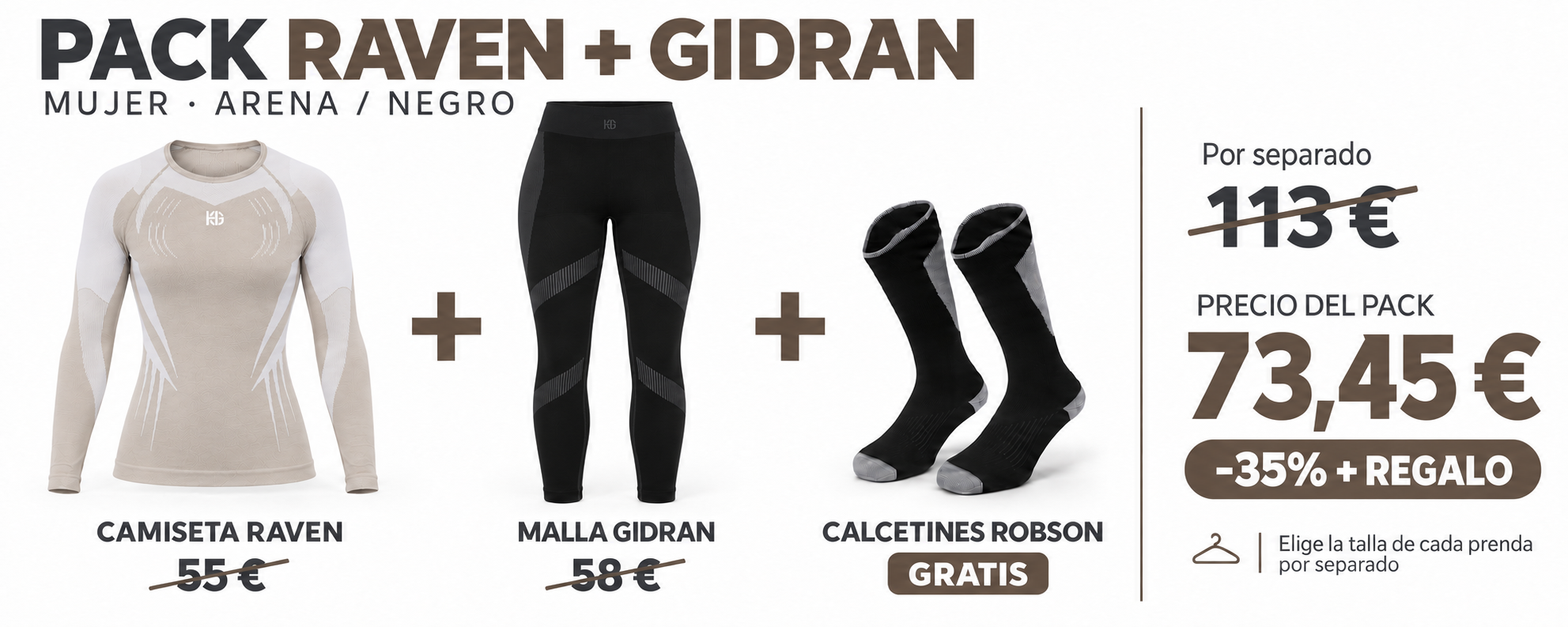 Pack Raven y Gidran mujer: 73,45 €, con un 35% de ahorro y calcetines Robson gratis.