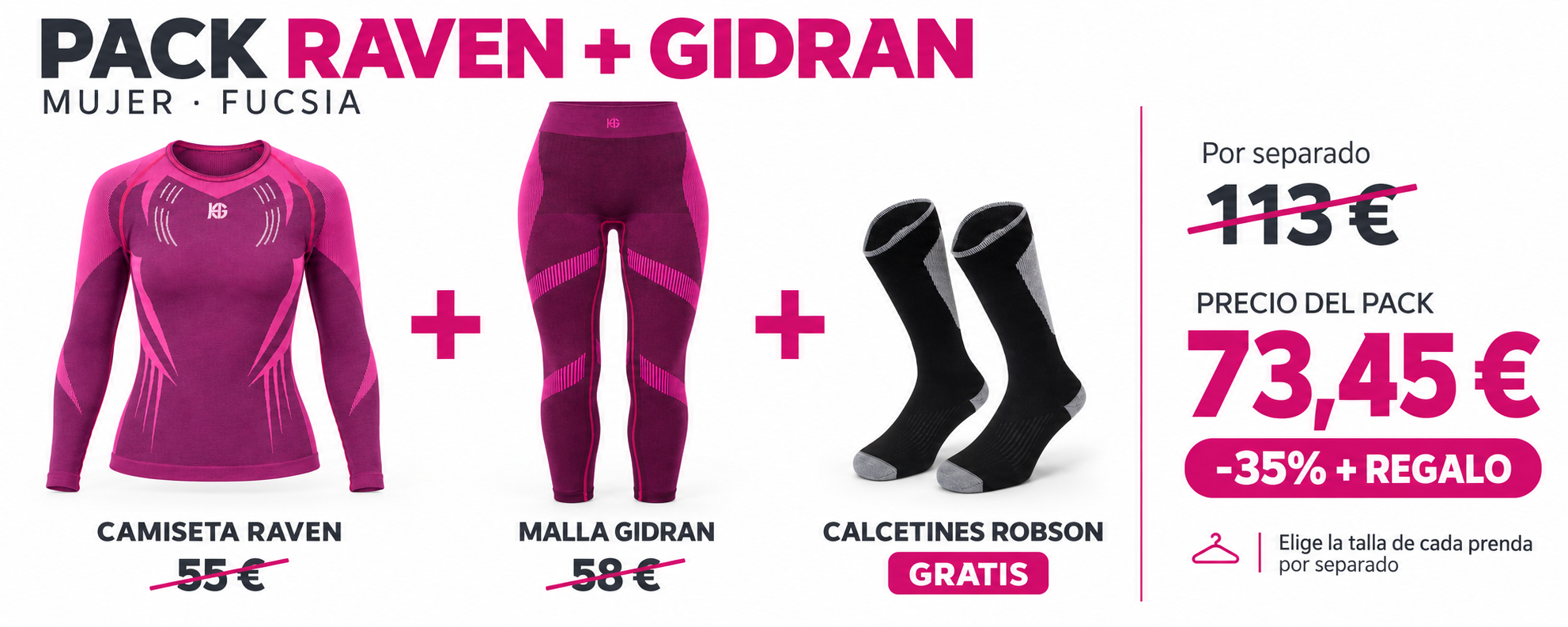 Pack Raven y Gidran mujer: 73,45 €, con un 35% de ahorro y calcetines Robson gratis.