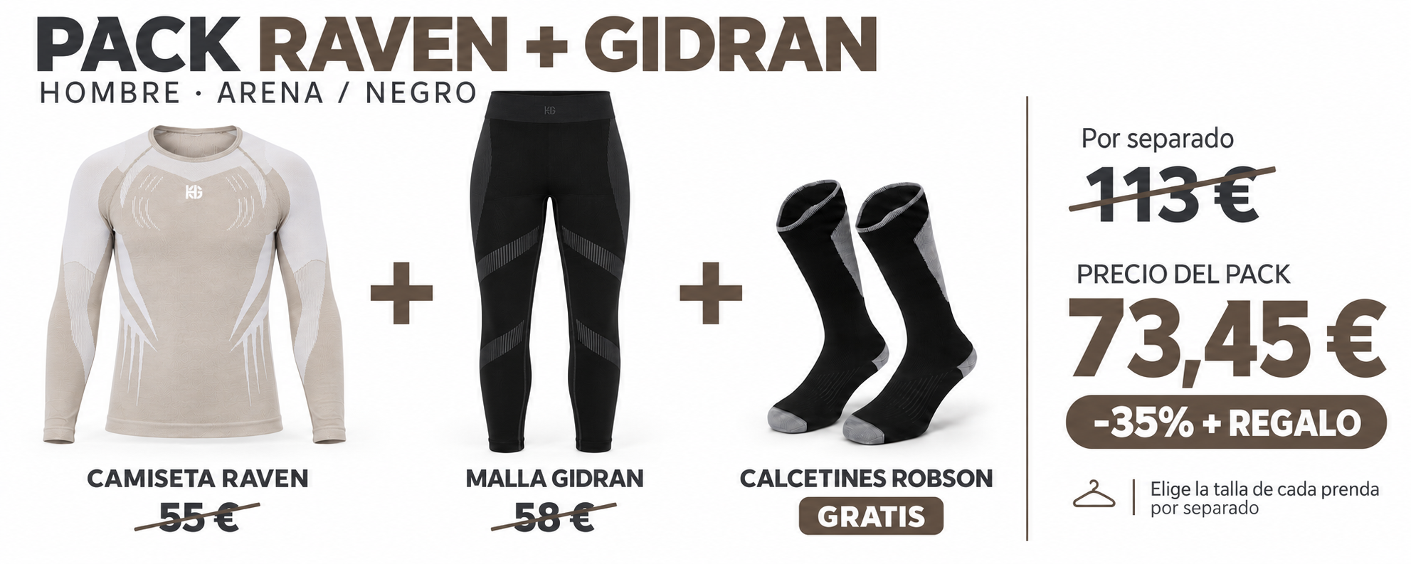 Pack Raven y Gidran hombre: 73,45 €, con un 35% de ahorro y calcetines Robson gratis.