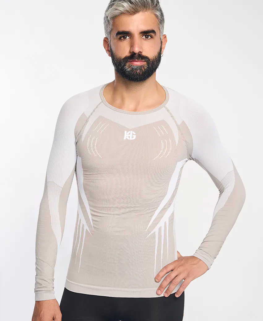 RAVEN Camiseta de manga larga con fibra de carbono blanco y camel